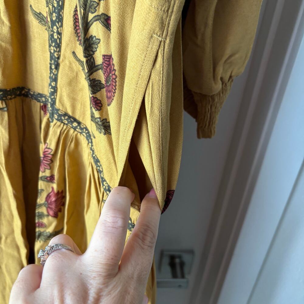 John Mark Golden Yellow Botanical Maxi Dress Size Large Cottagecore Prairie Boho - Picture 5 of 7